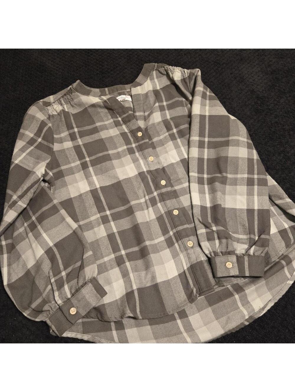 Westbound green and beige plaid button-up blouse with cropped bottom.